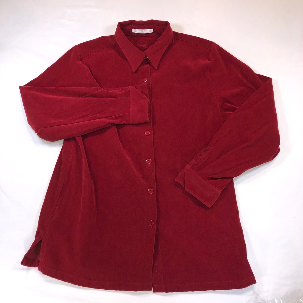 Foxcroft Womens Burgundy Red Faux Suede Button Down Shirt Long Sleeve Size 10